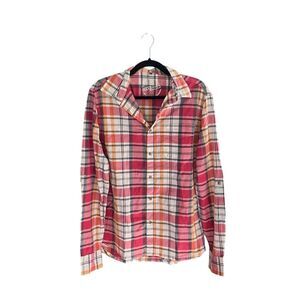 Van Linnen Women's M 100% cotton‎ Plaid Long Sleeve Button-Up Shirt
